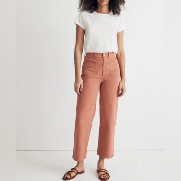 Madewell Denim - MADEWELL Emmett Wide Leg Crop Pants | Size 28 | Dried Coral | High Waist Canvas